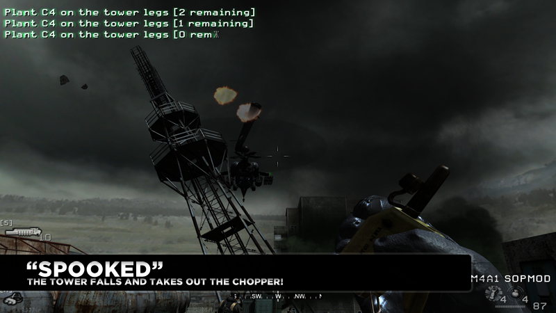 Chopper is hit with the tower!